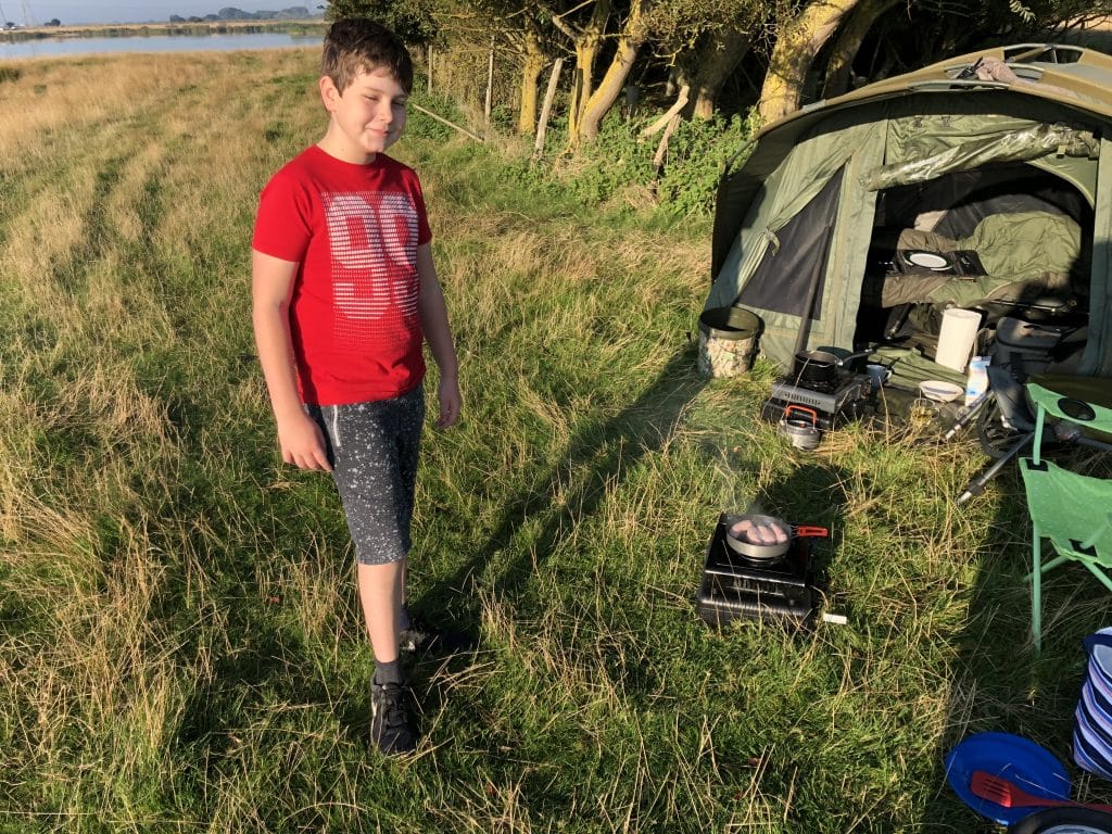 Max standing outside our bivvy after it was erected. 